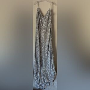 B Darlin Glittering Silver Evening Gown